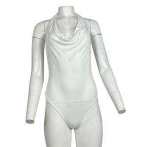 Ribbed Halter Bodysuit White